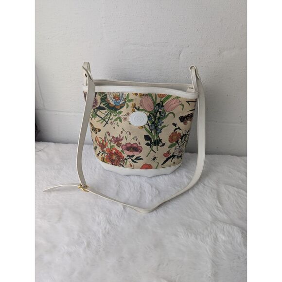 Vintage GUCCI Flora Shoulder Bag Floral‎ CanvasWhite  Leather 70's - 80's - Picture 14 of 14